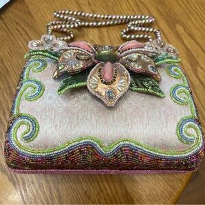 Mary Frances Pink and Green Beaded Clutch